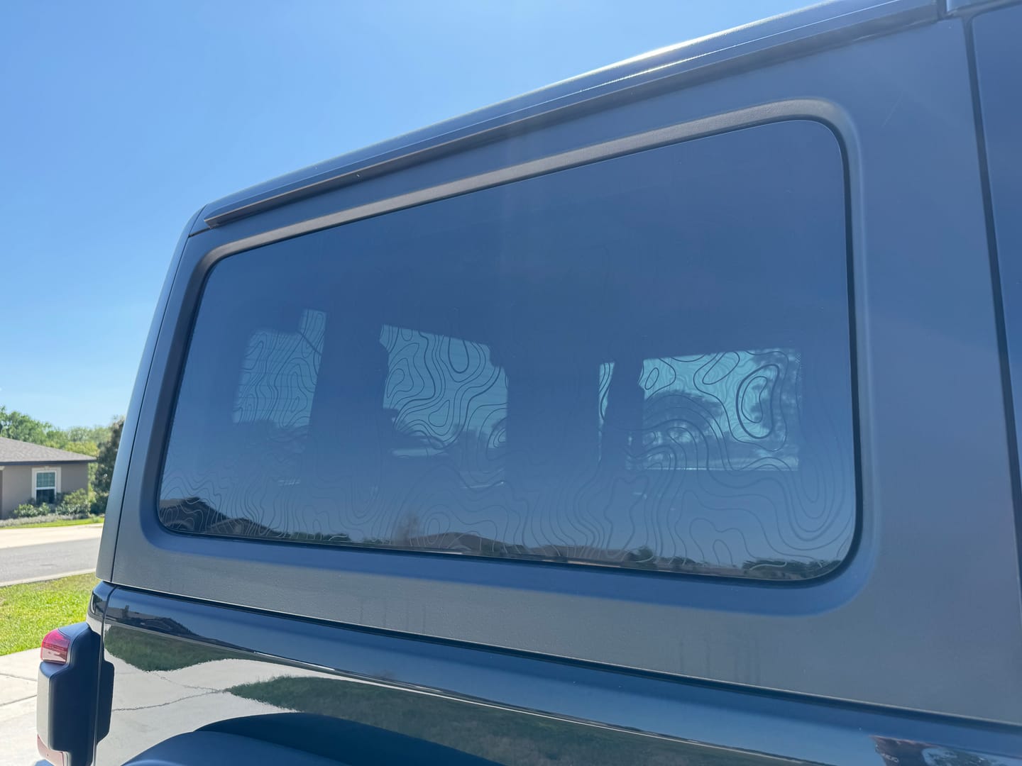 Customer photo review of Topographic Window Graphic for Wrangler Hard Top | Set of 2