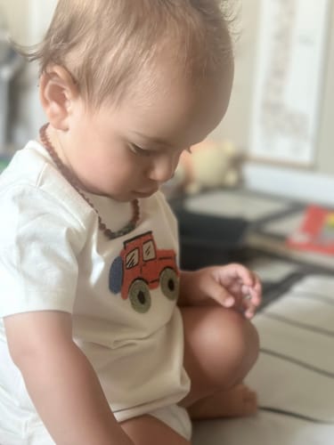 Customer photo review of Raw Honey Baltic Amber + Raw Rose Quartz || Necklace