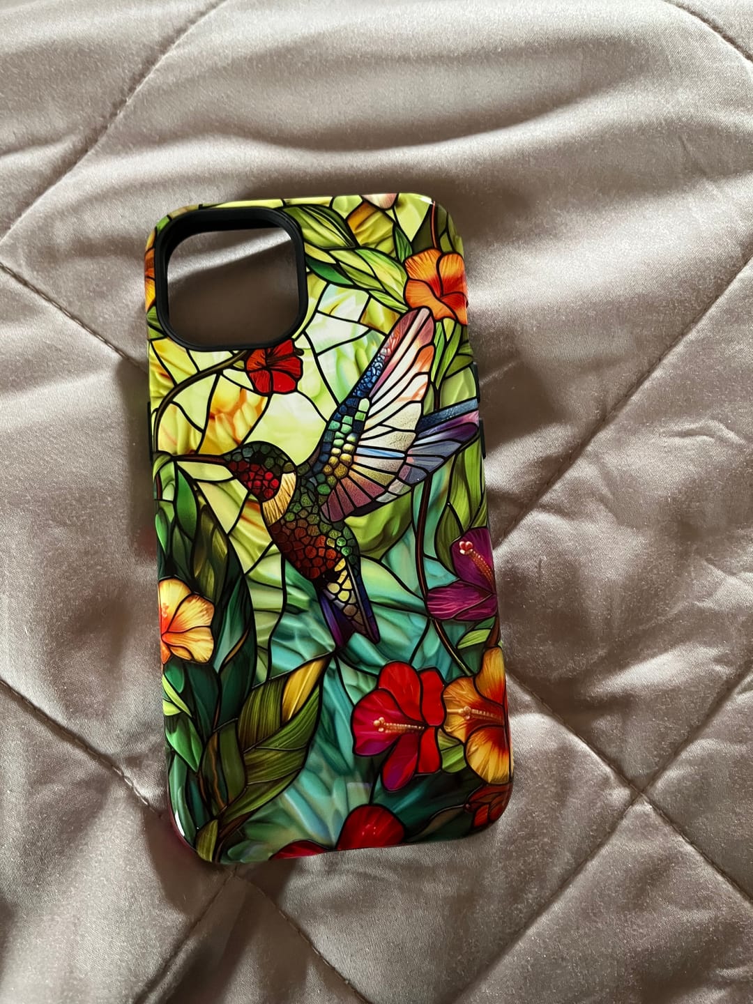Customer photo review of Colourful Hummingbird Stained Glass Design iPhone Case