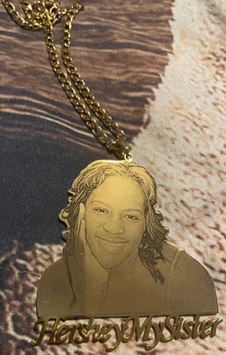 Customer photo review of Custom Photo Engraved Pendant Necklace
