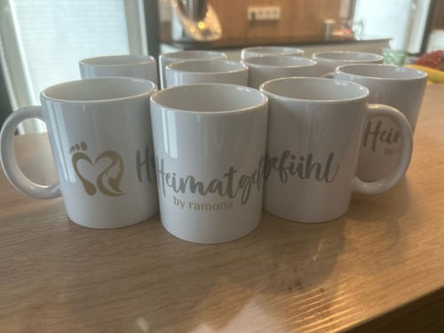 Customer photo review of TassenExpress - Becher Keramik Tasse mit Logo bedruckt 325ml Firmenlogo