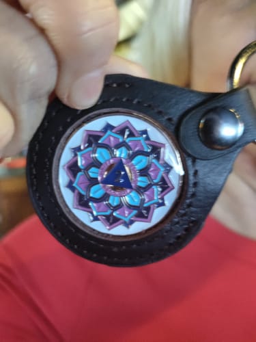 Customer photo review of 2 Year Sobriety Mint 'In Bloom' Lotus Flower Gold Plated AA Recovery Medallion - Two Year Chip/Coin - White