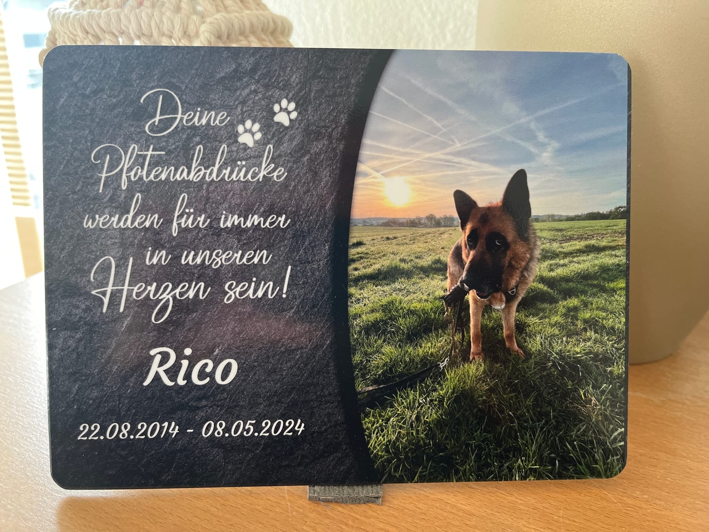 Customer photo review of Hunde Gedenktafel mit Foto & Spruch (UV- & Wetterfest)