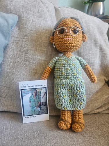 Customer photo review of Dolly® Personalized Crochet Doll with Photo Card