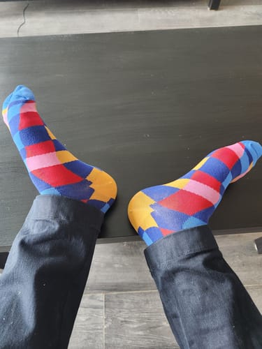 Customer photo review of "Wavy Days" Cotton Crew Socks by Uptown Sox - Large