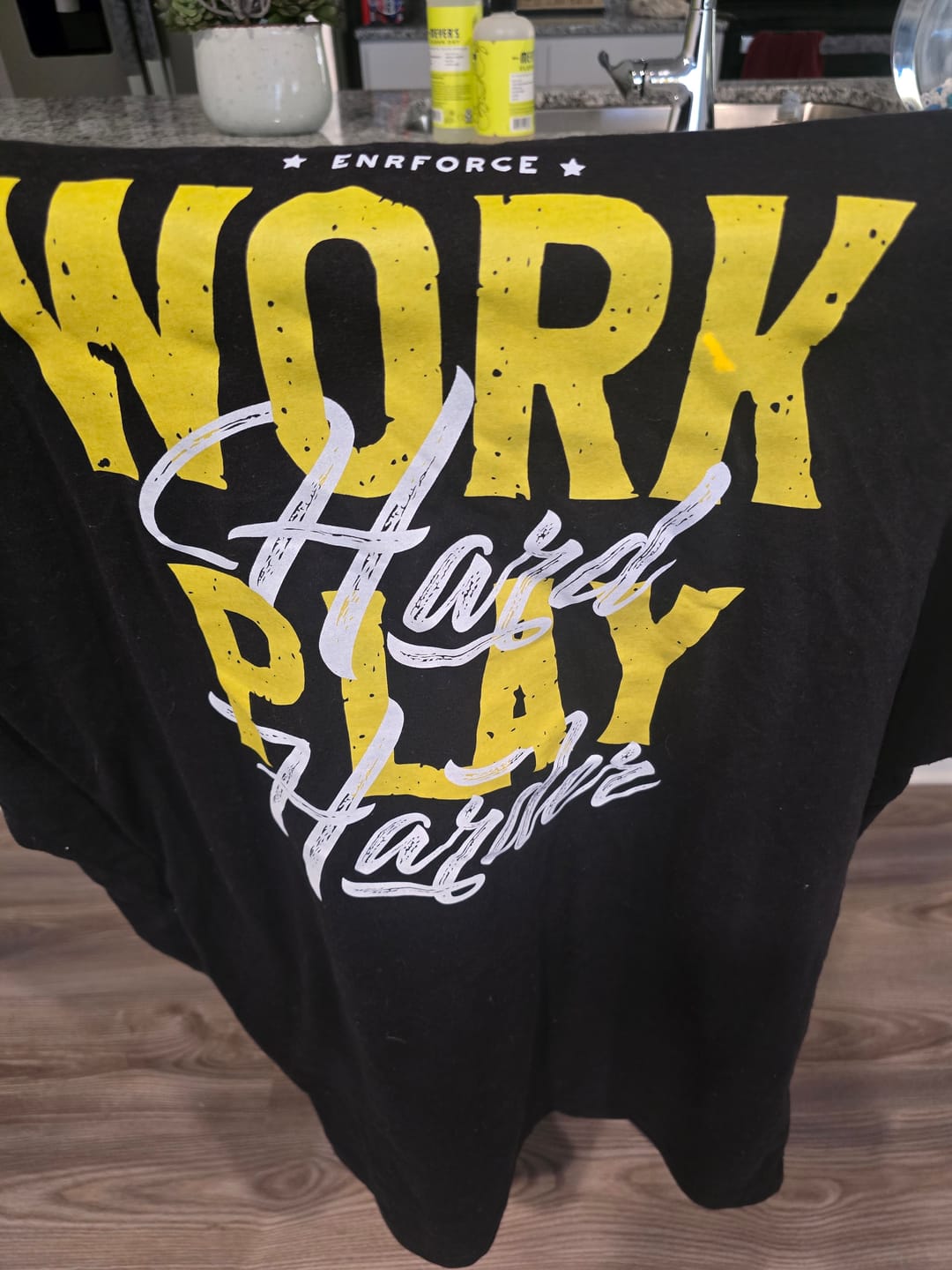 Customer photo review of Work Hard Play Harder Tee