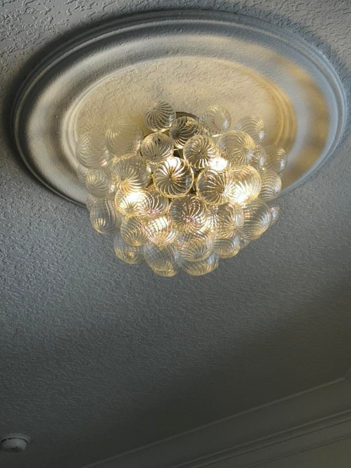 Customer photo review of 3-Light Cluster Ribbed Glass Bubble Semi Flush Chandelier