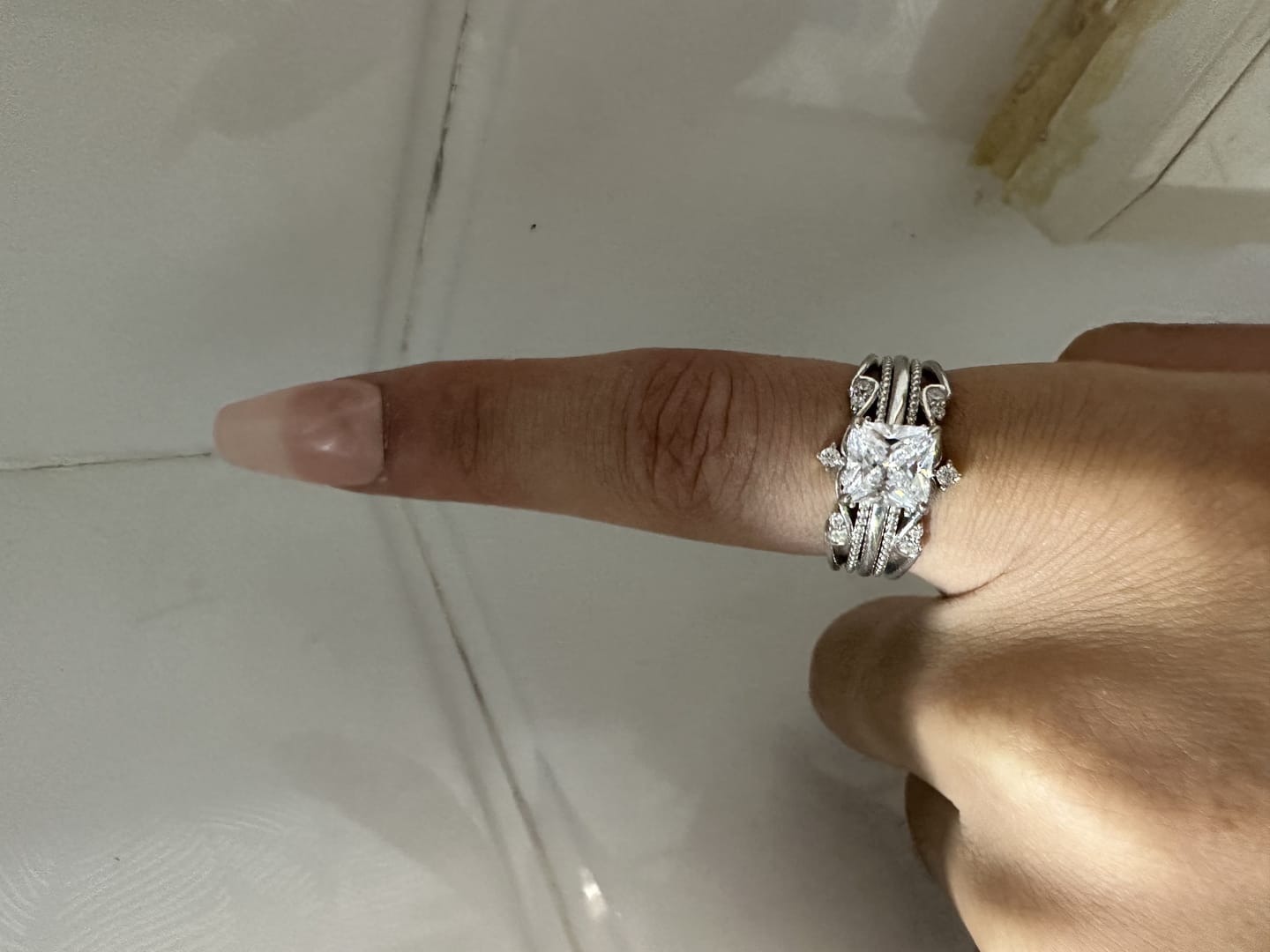 Customer photo review of Solarii Noble Crown Design Princess Cut Insert Wedding Ring Set