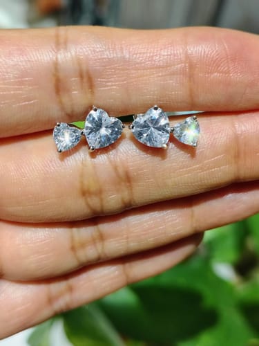 Customer photo review of DUO HEARTS STUDS - Fine Silver