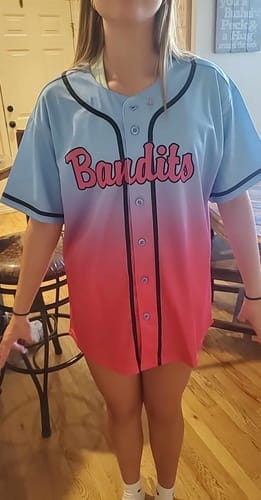 Customer photo review of Custom Black Pink-Gray Stripe Fashion Design Full Button Authentic Baseball Jersey