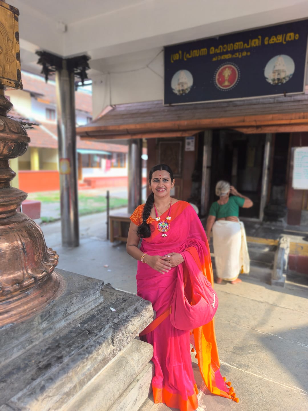 Customer photo review of Pink Orange Soft Cotton  Saree