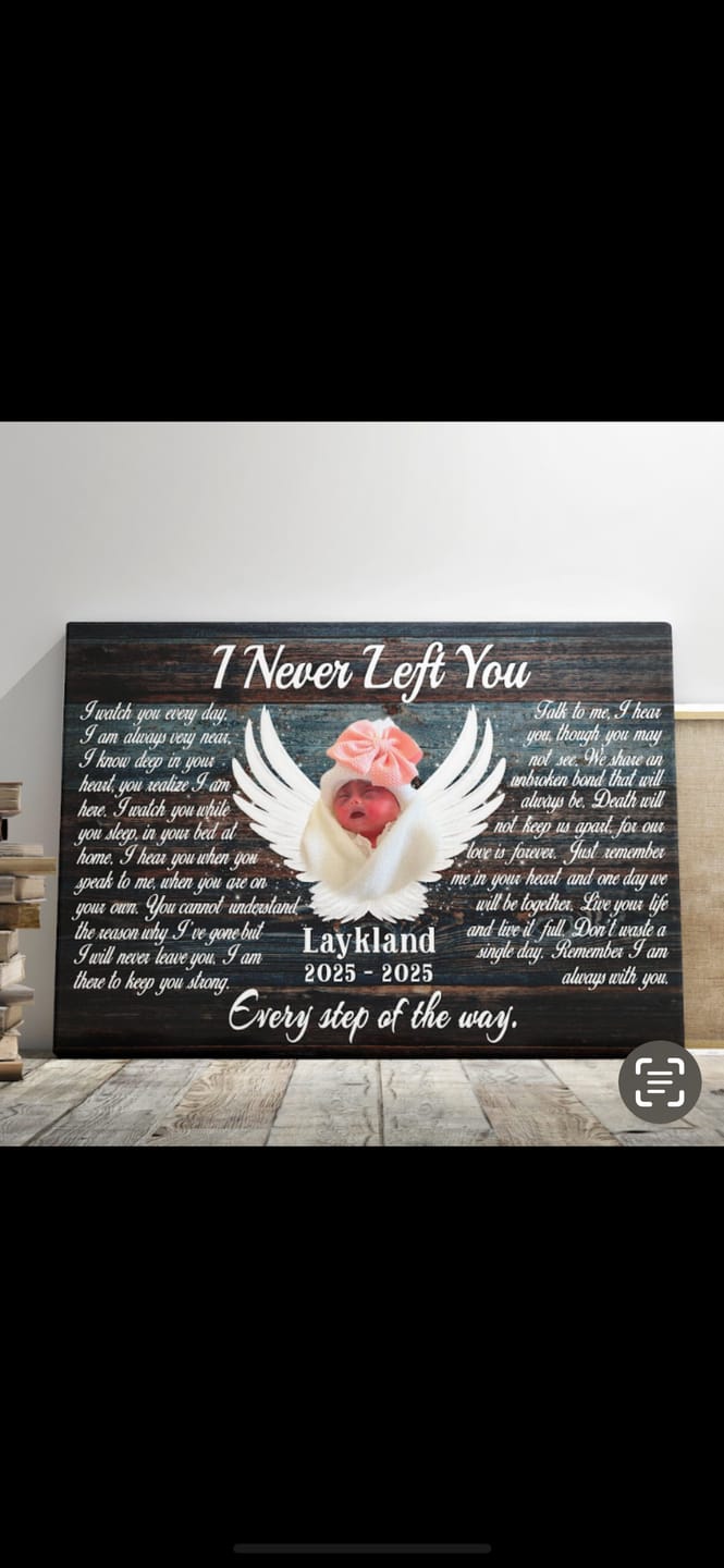 Customer photo review of Personalized Canvas Prints, Custom Photo, Memorial Gifts, Sympathy Gifts, Angel Wings I Never Left You Love Dem Canvas