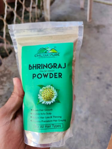 Customer photo review of Bhringraj 🍃 Powder [ دریائی بوٹی ] [ Daryai Booti ] [False Daisy] - Boosts Hair Growth, Treats Dandruff, Prevents Hair Loss & Soothes Itchy Scalp