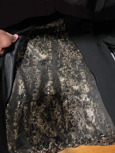 Customer photo review of Vintage Baroque Print Patchwork Long Trench Coat