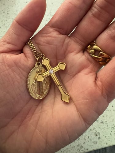Customer photo review of Virgin Mary Cross Necklace