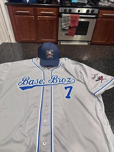 Customer photo review of Custom Cream Light Blue-Light Gray Stripe Fashion Design Full Button Authentic Baseball Jersey
