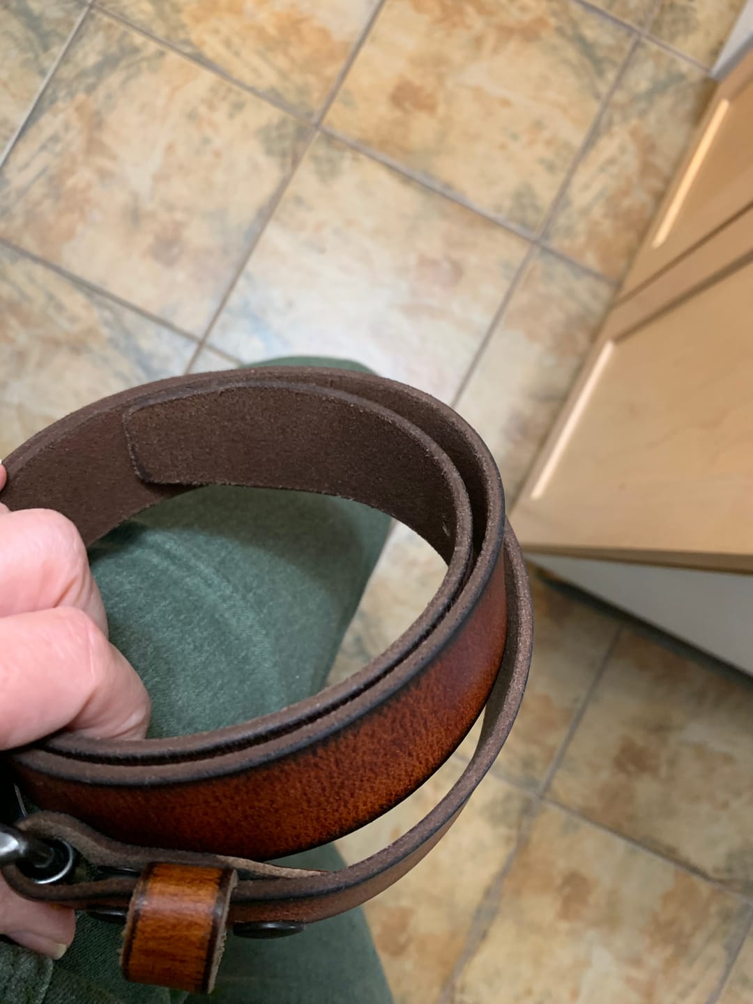 Customer photo review of The Canyon Belt - Tan Leather Belt with Charred Edges