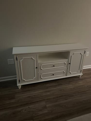Customer photo review of Flycity Farmhouse TV Stand with Storage Cabinets for 75 Inch TV