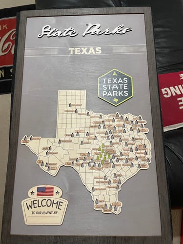 Customer photo review of US Wooden Texas State Parks Travel Map With Trees To Record Park Visits (Light Grey)