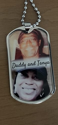Customer photo review of Custom Name and 2 Photos  Memorial Dogtag Necklace Gift