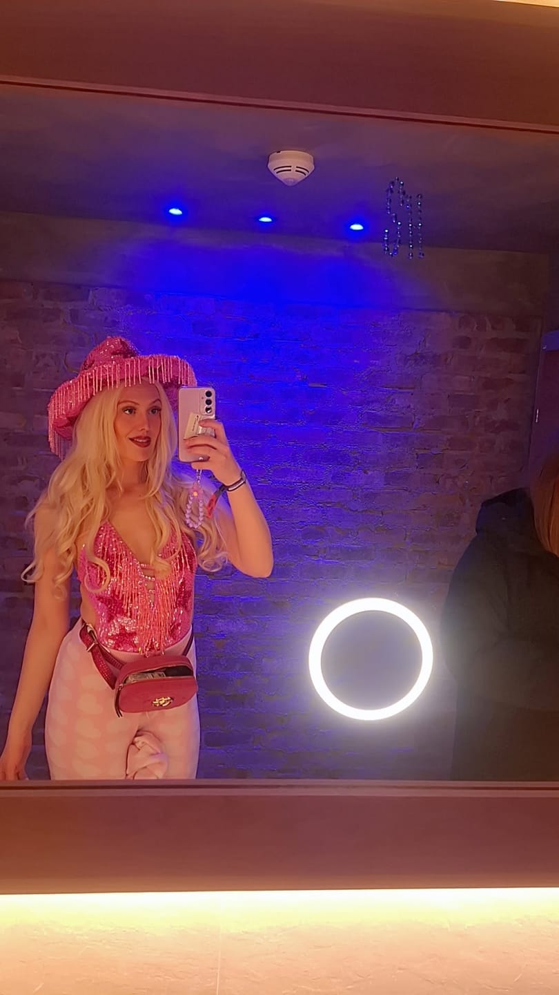 Customer photo review of Pink Stargazer Sequin Cowboy Hat