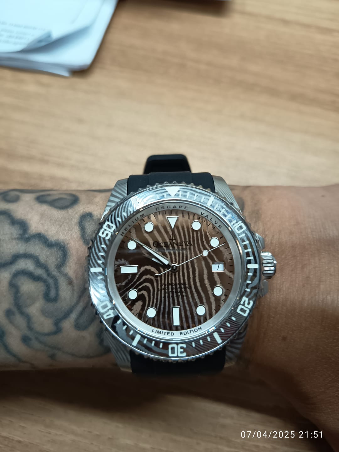 Customer photo review of Oceaneva Mens Deep Marine Explorer II Rose Gold Damascus Steel Dial Watch Rubber