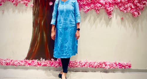 Customer photo review of Jannat Ice Blue Chanderi Mukaish Kurta