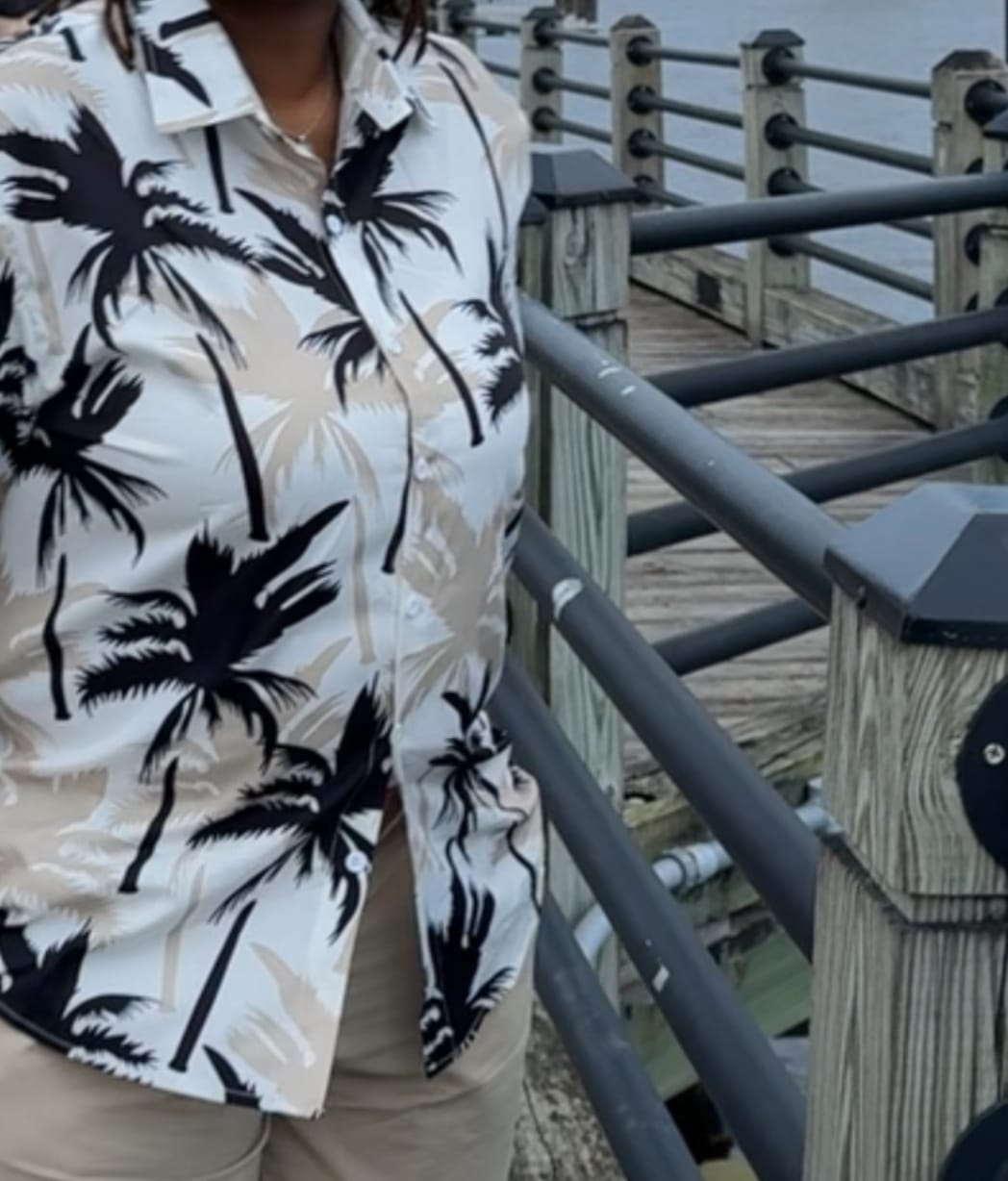 Customer photo review of Palm Tree Print Button Up Shirt & Swim Shorts