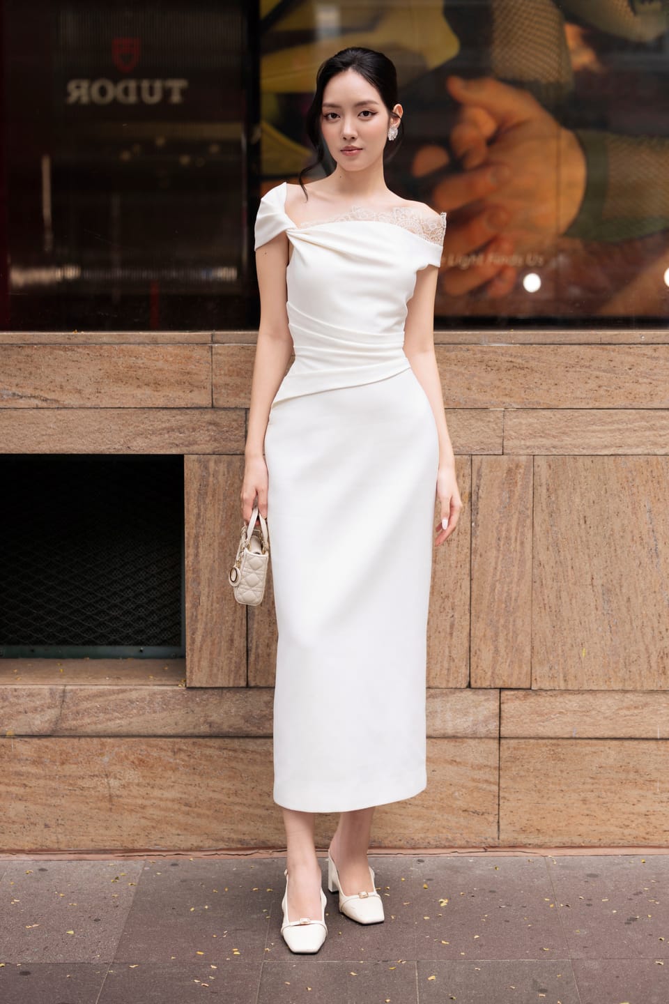 Customer photo review of Elysian One-shoulder Midi Dress With Lace Detail