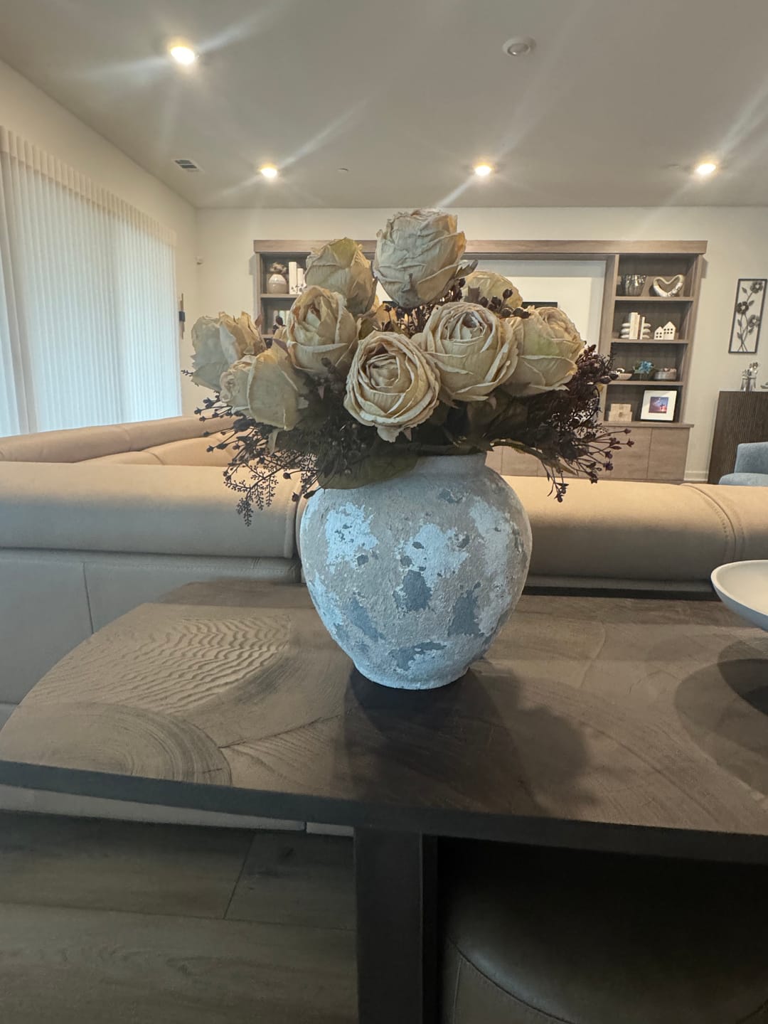 Customer photo review of Faux Large Rose Arrangement - Beige (3 Stems/21 Roses)