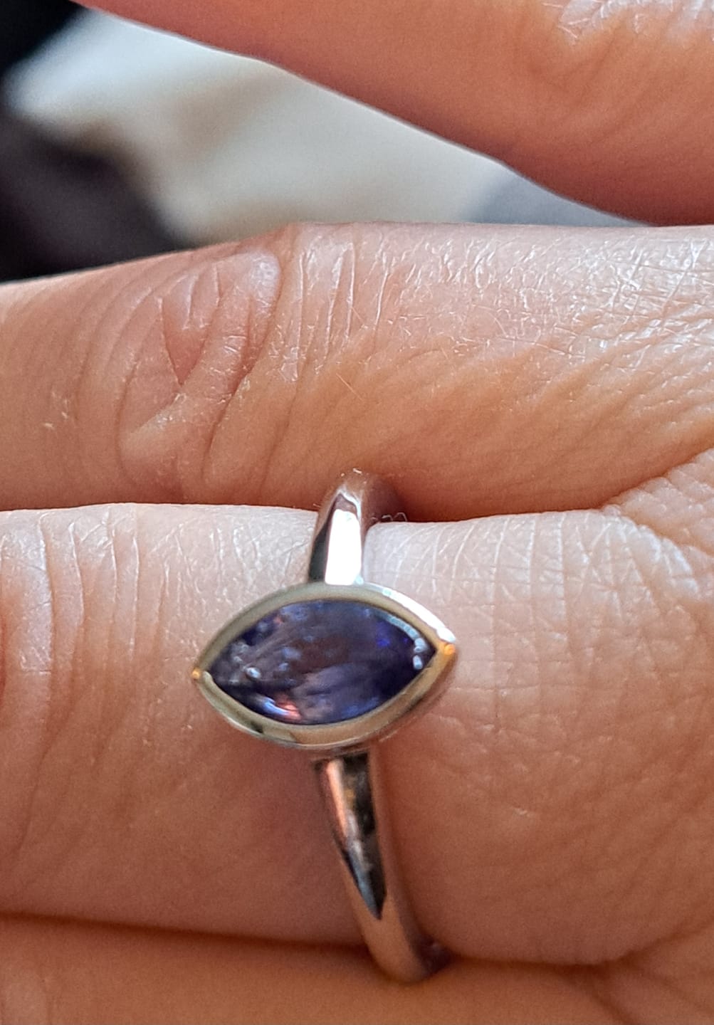Customer photo review of Surf Moon Ring with Tanzanite