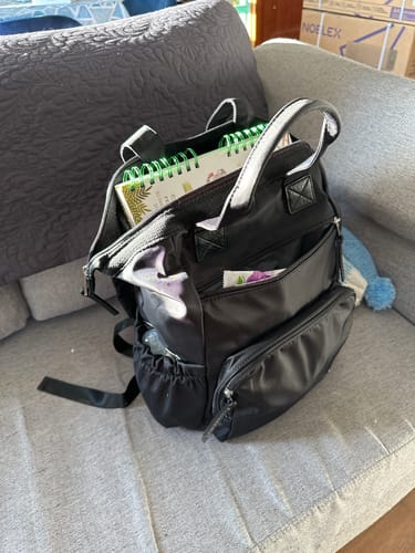 Reseña con foto de un cliente sobre Mochila Maternal