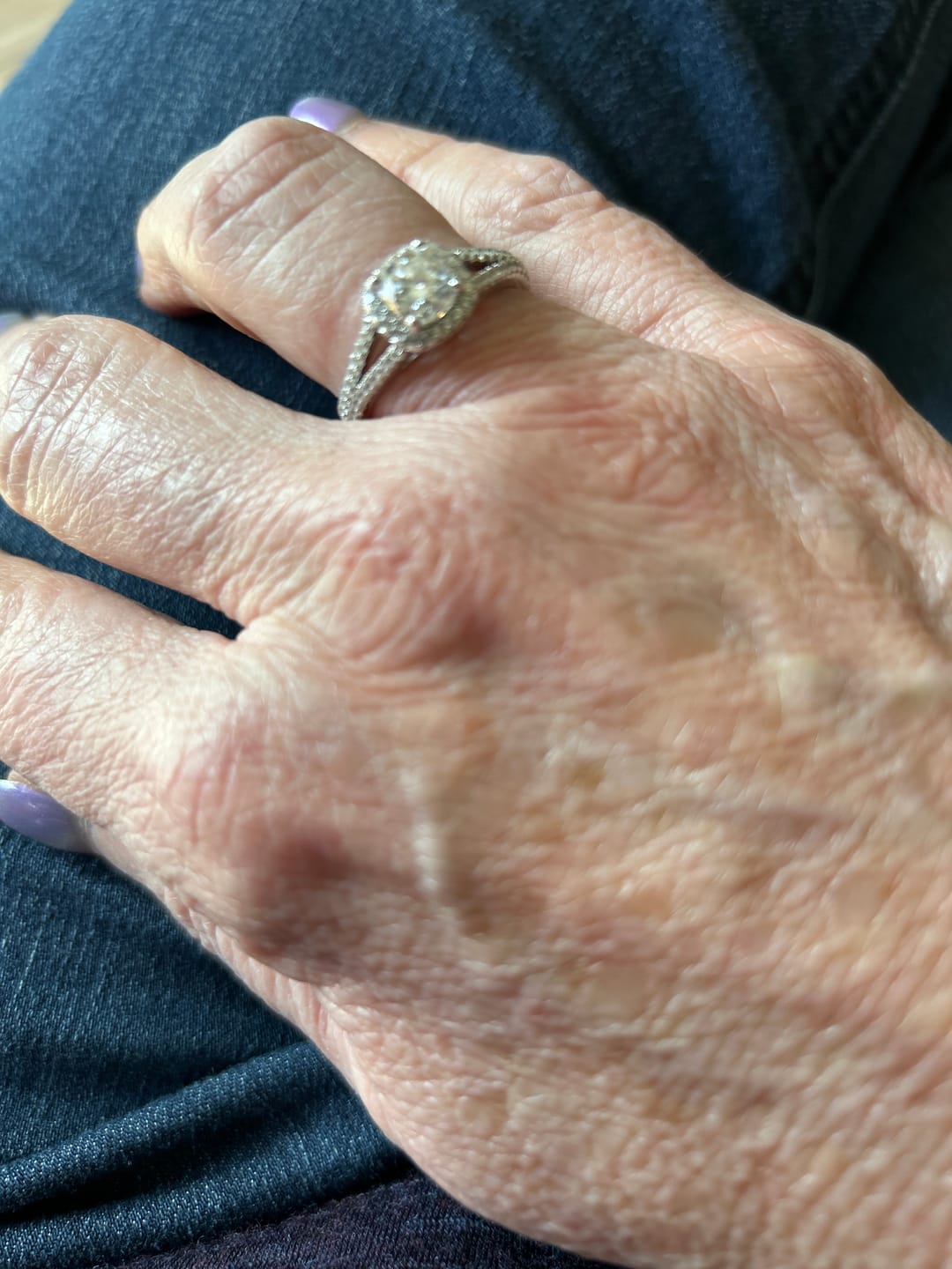 Customer photo review of Halo Cushion Cut Moissanite Split Shank Pave Engagement Ring