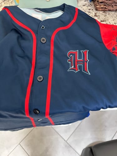 Customer photo review of Custom Red White-Black Gradient Fashion Authentic Baseball Jersey