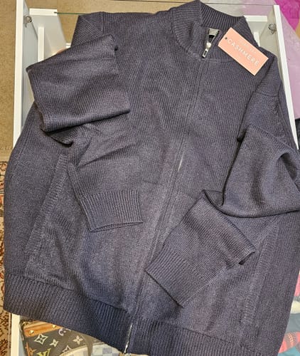 Customer photo review of Men's TSE Dark Slate Grey Cashmere Zip Up Cardigan XXL
