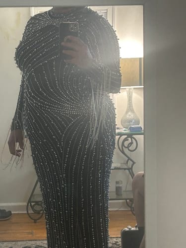 Customer photo review of Emiliana Rhinestone Pearl Maxi Dress - Black