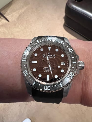 Customer photo review of Oceaneva Mens Deep Marine Explorer II Coffee Brown Damascus Steel Dial Watch Rubber