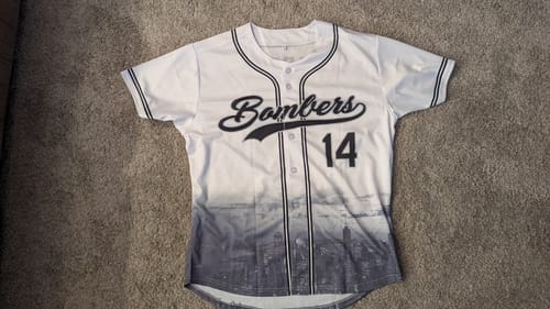 Customer photo review of Custom Red White-Black Gradient Fashion Authentic Baseball Jersey