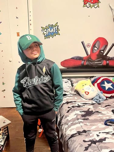 Customer photo review of Custom Red Black Raglan Sleeves Varsity Full-Snap Letterman Two Tone Jacket Hoodie