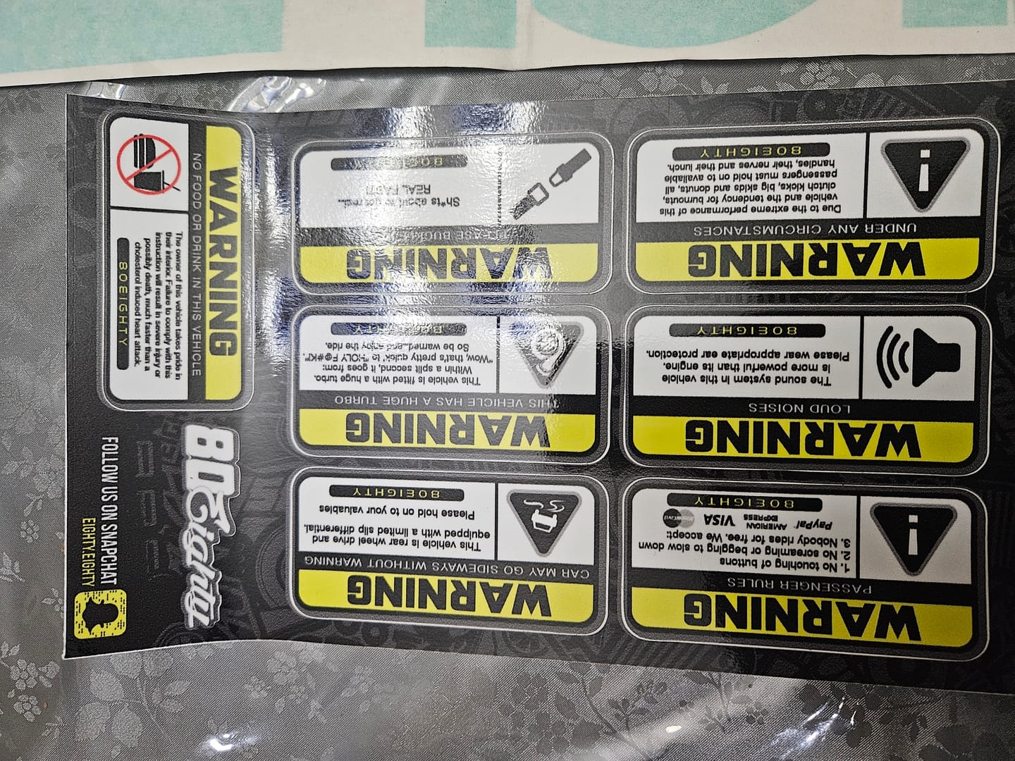 Customer photo review of 80Eighty® Warning Sticker Pack