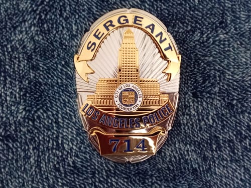 Customer photo review of LAPD Sergeant #714 Los Angeles Police Badge Solid Copper Replica Movie Props