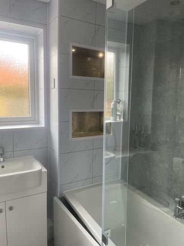 Customer photo review of Premium Carrara White Marble Matt Shower Wall Panel – 2600 x 600mm