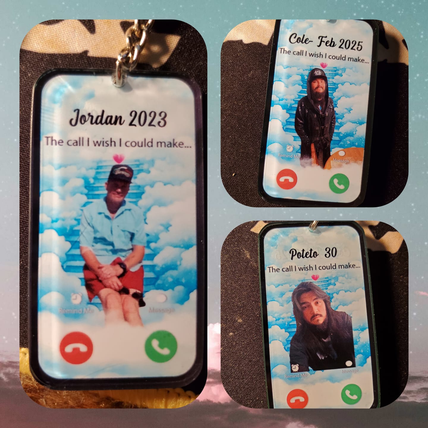 Customer photo review of The Call I Wish Memorial Sympathy Gift - Photo Inserted Different On 2 Sides Personalized Keychain