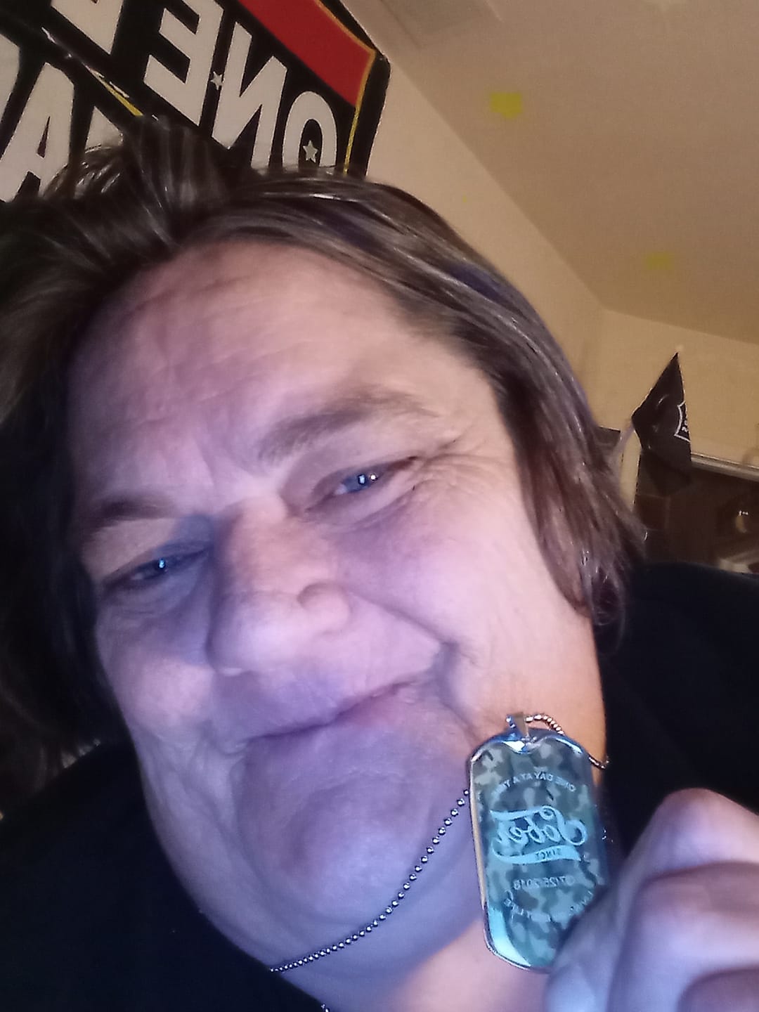 Customer photo review of Camo Sober Since Dog Tag Necklace w/Personalized Date