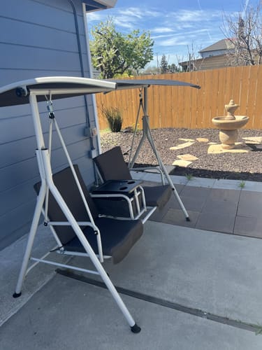 Customer photo review of Homrest 2 Seat Outdoor Porch Swing with Adjustable Canopy and Cup Holders, Black
