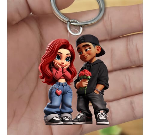 Customer photo review of 3D Effect Y2K Couple Personalized Acrylic Keychain, Perfect Gift For Couple, for him, for her