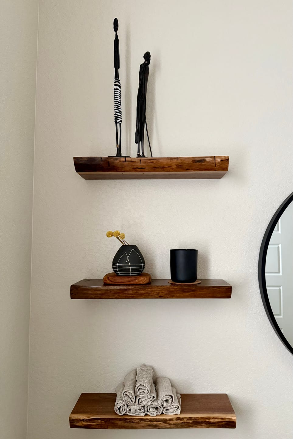 Customer photo review of Live Edge Walnut Floating Shelves