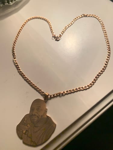 Customer photo review of Custom Photo Engraved Pendant Necklace