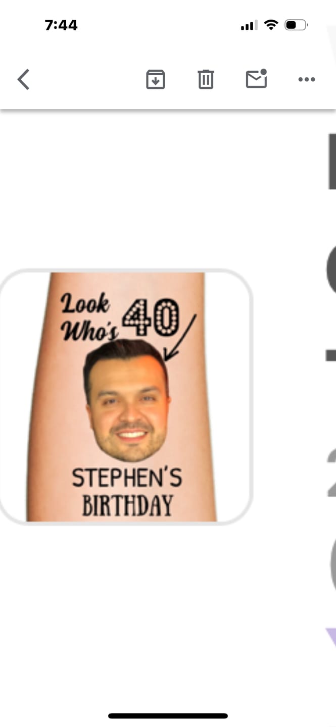 Customer photo review of Look Who's Birthday! Custom Tattoo