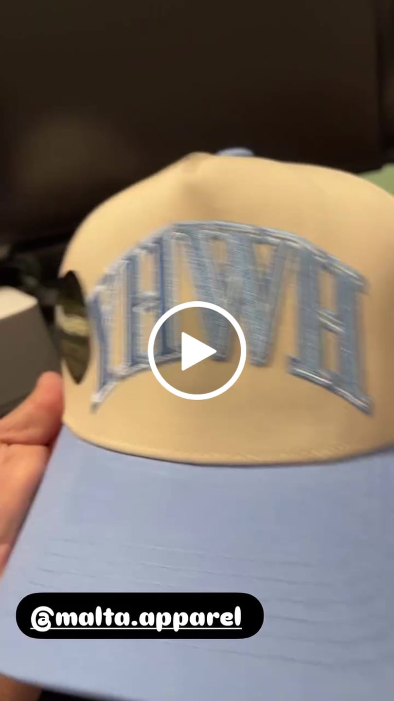 Customer video review of ‘YHWH’ Structured SnapBack - Cream/Baby Blue